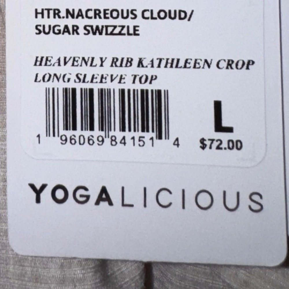 Yogalicious Heavenly Rib Kathleen Crop Long Sleeve Top Nacreous Cloud L LSY92868 - Picture 10 of 12